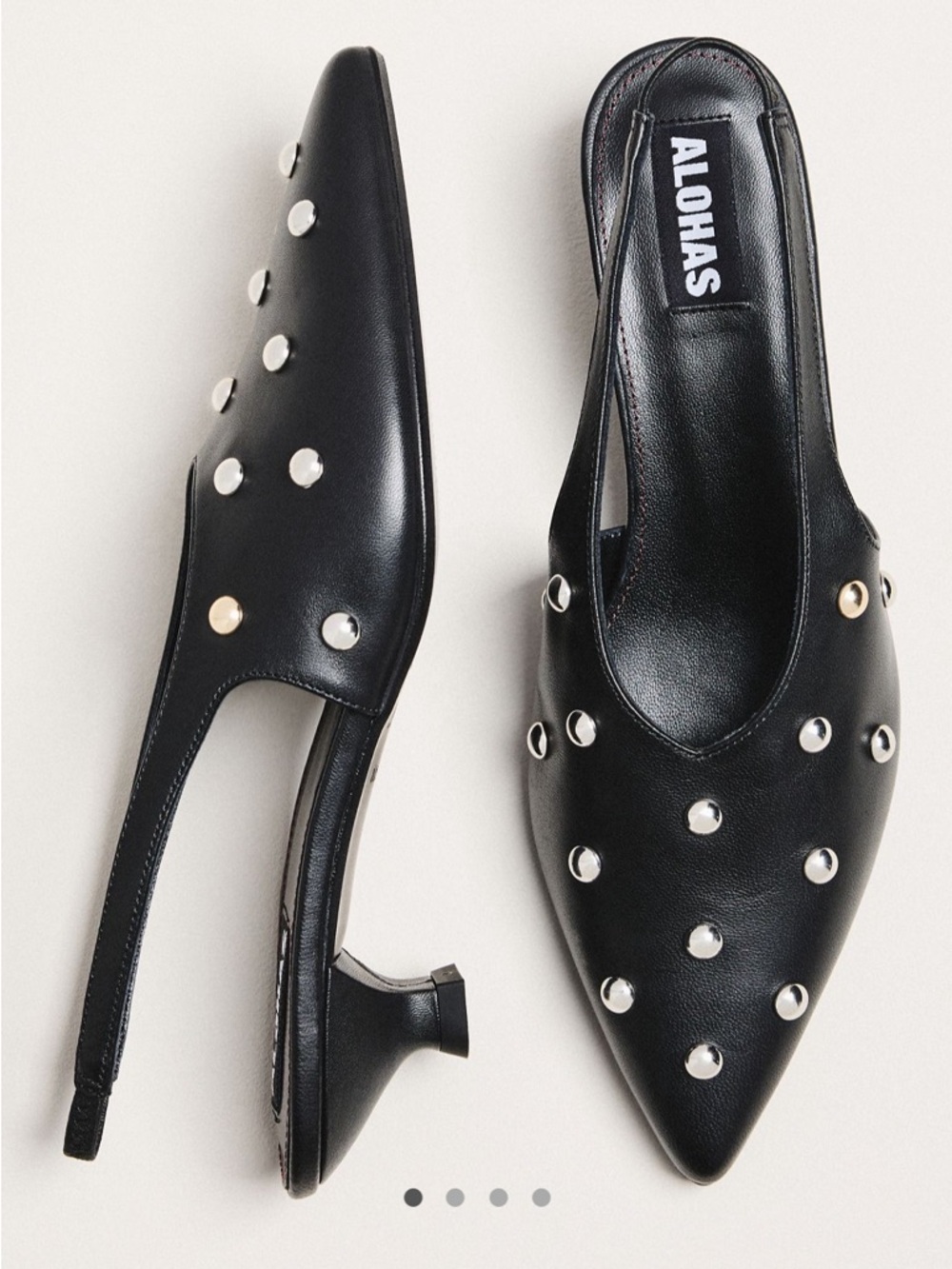 ALOHAS Eros Black Studded Pointed Slingback Mules